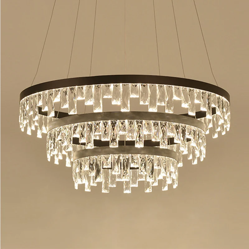 Ronde kristallen kroonluchter moderne 1/2/3-lichts zwarte LED-hanglamp voor restaurant Clearhalo
