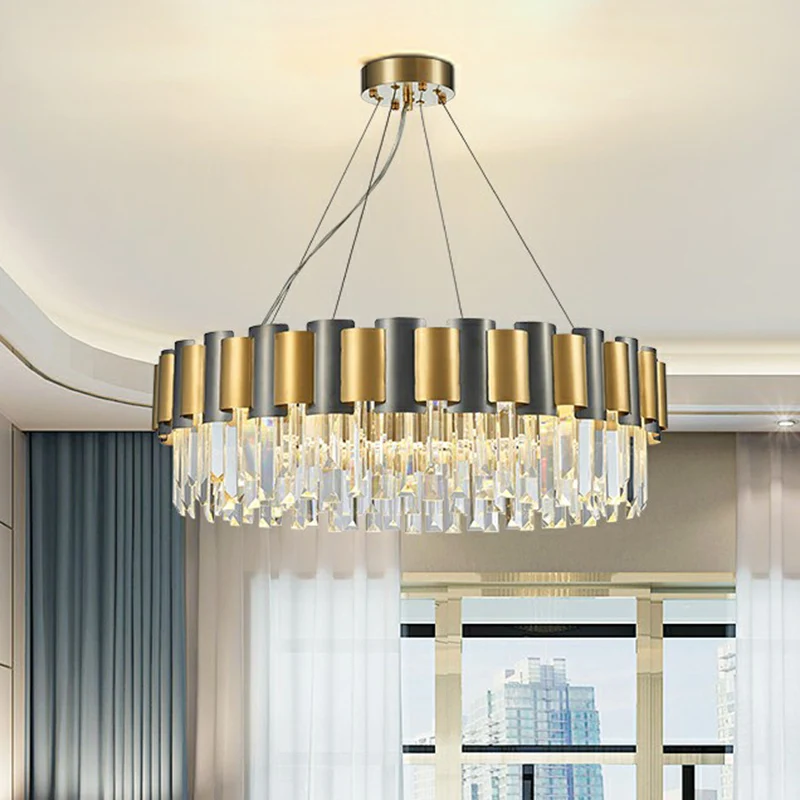 Ronde kristallen prisma hanglamp Eenvoud Gouden en zwarte kroonluchter hanglamp Clearhalo