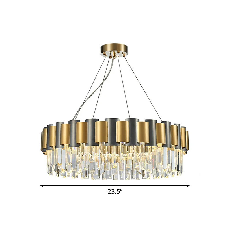 Ronde kristallen prisma hanglamp Eenvoud Gouden en zwarte kroonluchter hanglamp Clearhalo