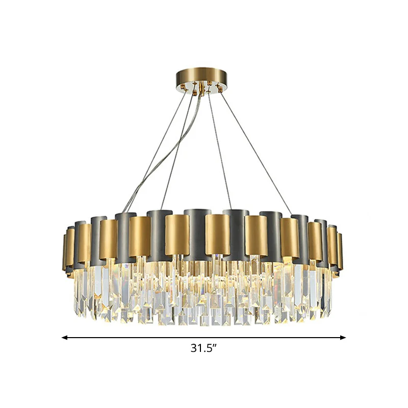 Ronde kristallen prisma hanglamp Eenvoud Gouden en zwarte kroonluchter hanglamp Clearhalo