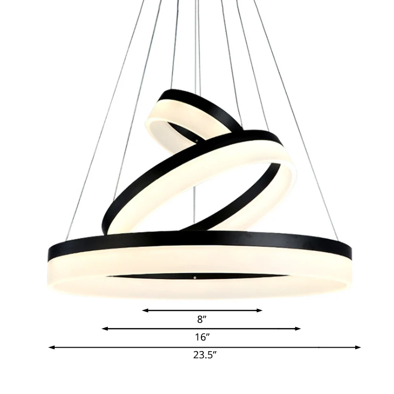 Ronde kroonluchter hanger modern acryl LED 1/2/3-licht zwart/wit/goud plafondlamp warm/wit licht Clearhalo