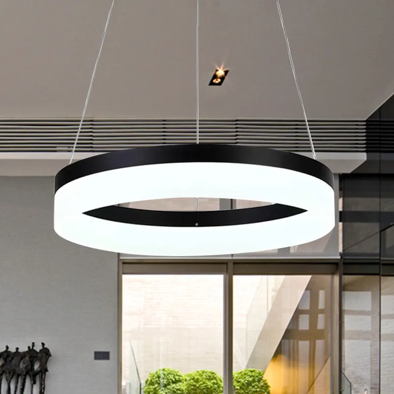 Ronde kroonluchter hanger modern acryl LED 1/2/3-licht zwart/wit/goud plafondlamp warm/wit licht Clearhalo