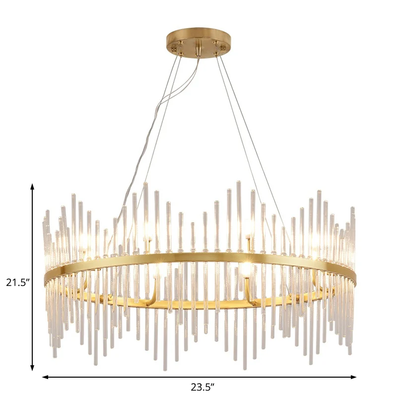 Ronde kroonluchter hanglamp moderne kristallen staaf 6/8 lampen messing hanglampset voor woonkamer Clearhalo