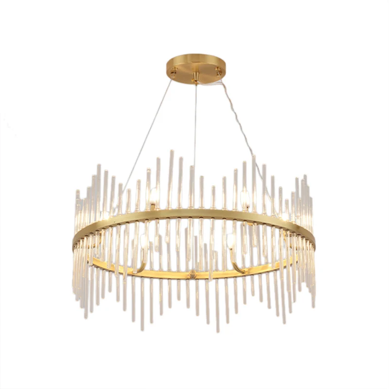 Ronde kroonluchter hanglamp moderne kristallen staaf 6/8 lampen messing hanglampset voor woonkamer Clearhalo