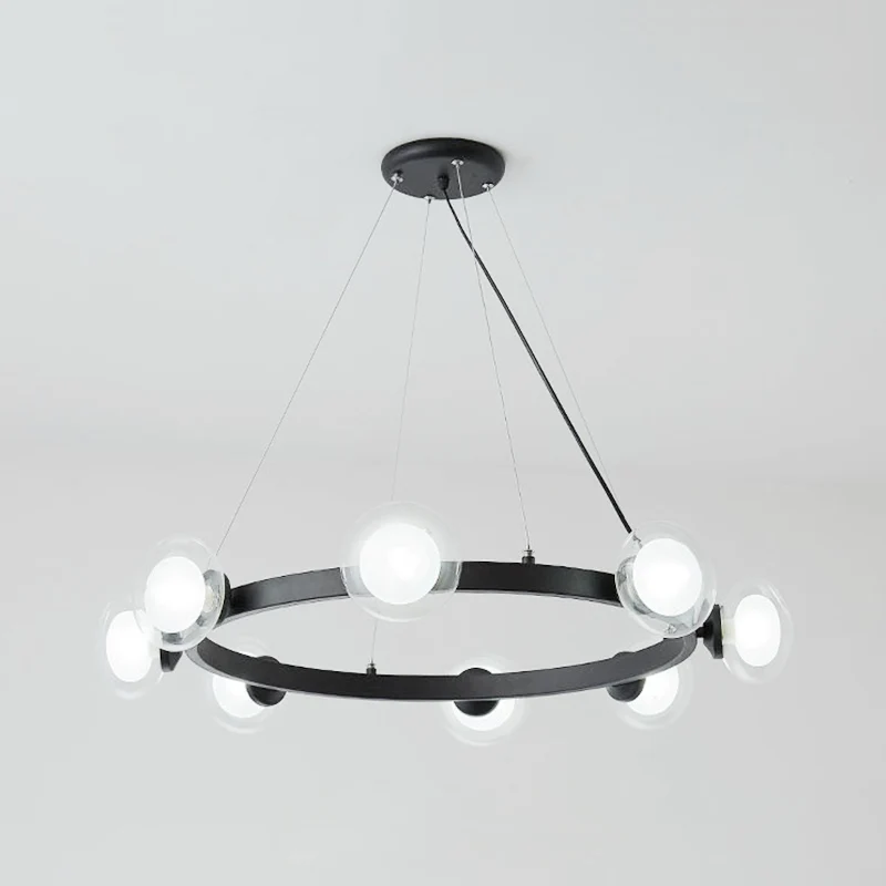 Ronde kroonluchterlamp van helder glas met cirkelringontwerp Eigentijds 6/8-lichts led-hanglampset zwart Clearhalo