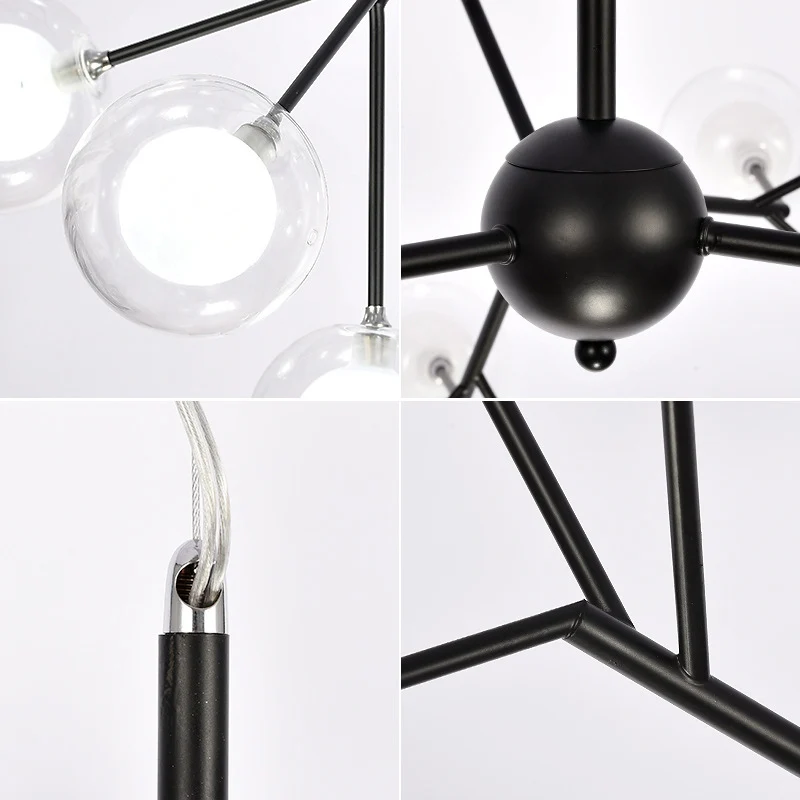 Ronde kroonluchterverlichting Minimalistisch helder glas Zwart LED-hanglamp voor eetkamer Clearhalo