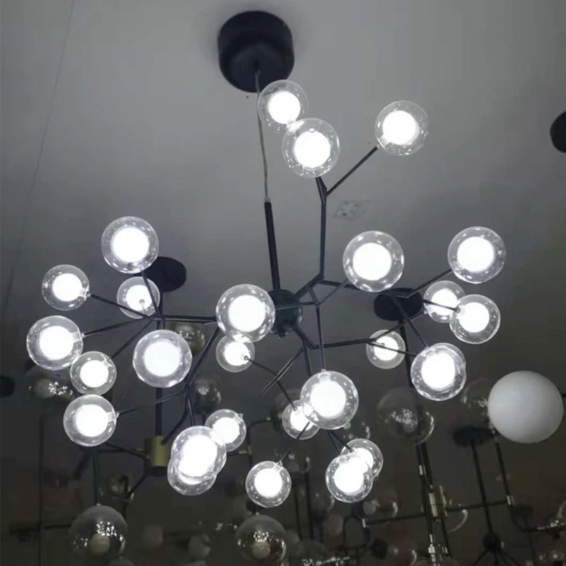 Ronde kroonluchterverlichting Minimalistisch helder glas Zwart LED-hanglamp voor eetkamer Clearhalo