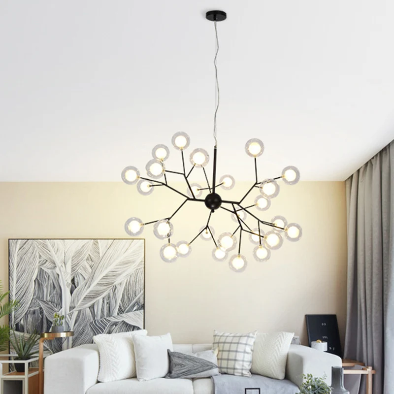 Ronde kroonluchterverlichting Minimalistisch helder glas Zwart LED-hanglamp voor eetkamer Clearhalo