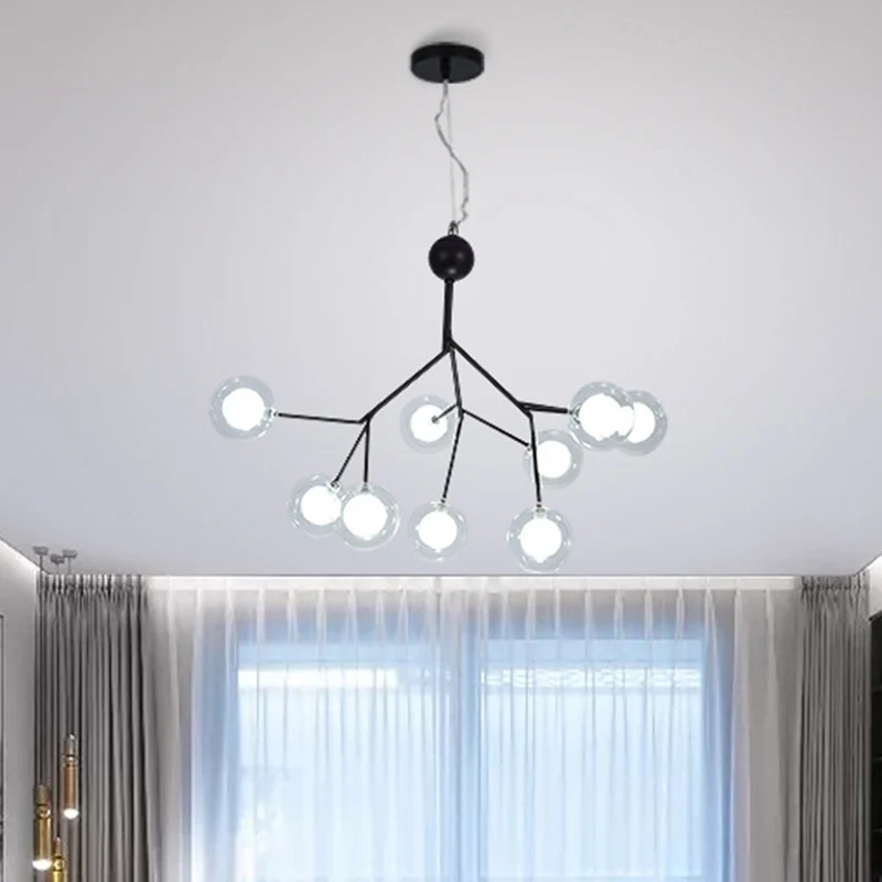 Ronde kroonluchterverlichting Minimalistisch helder glas Zwart LED-hanglamp voor eetkamer Clearhalo