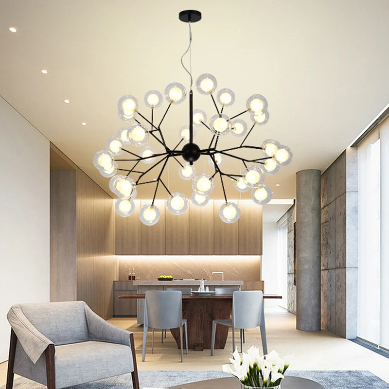 Ronde kroonluchterverlichting Minimalistisch helder glas Zwart LED-hanglamp voor eetkamer Clearhalo