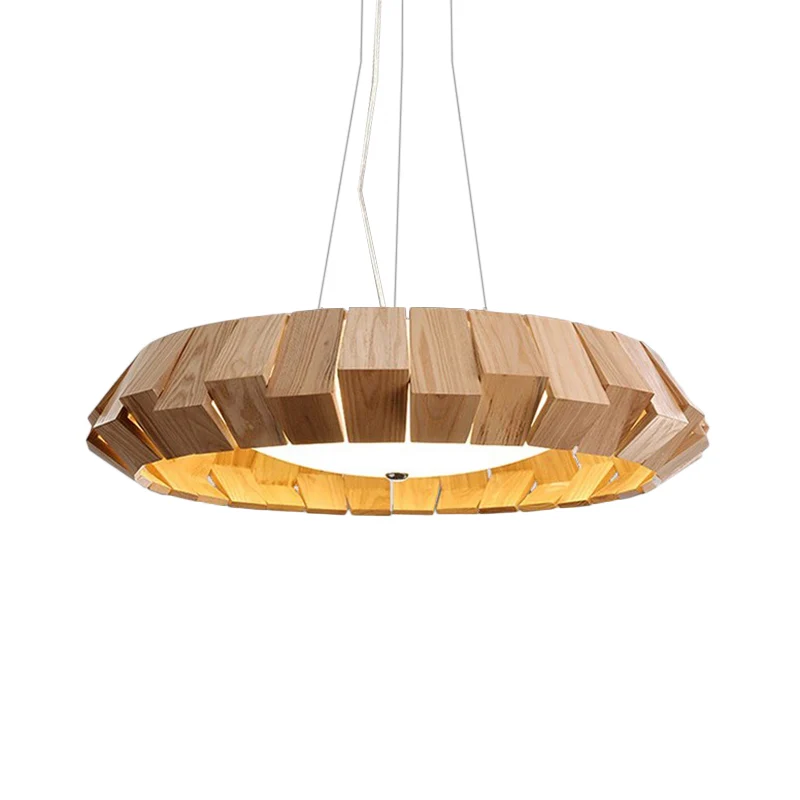Ronde LED-hanglamp met gebogen rand, Aziatische stijl, natuurlijk hout, hanglamp voor lounge met melkglas diffuser Clearhalo