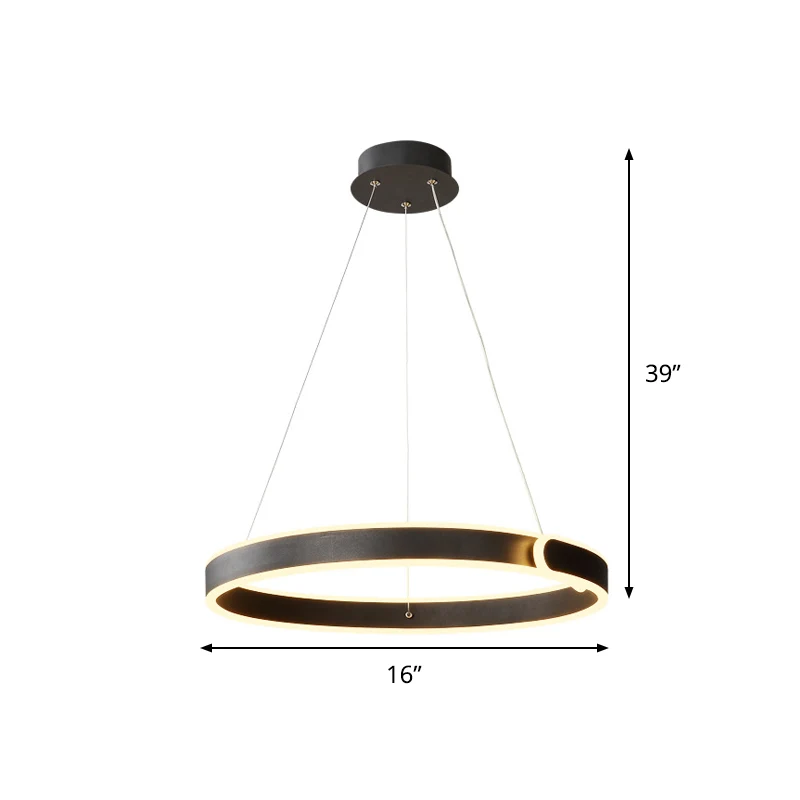 Ronde LED-kroonluchter, lichte eenvoud, acryl eettafel, ophanging, hanger zwart, diameter 16"/19,5" Clearhalo