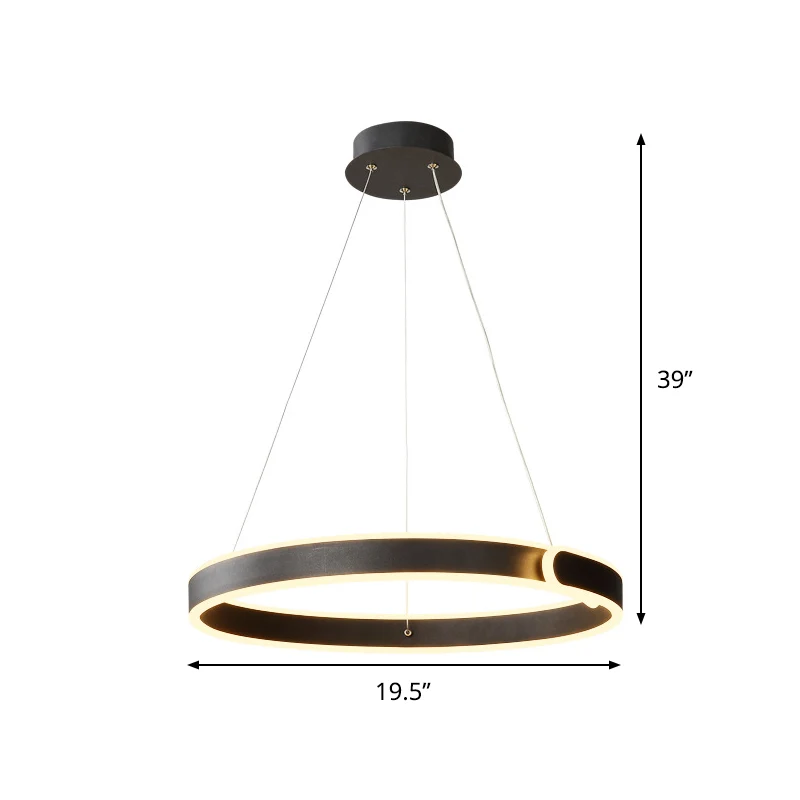 Ronde LED-kroonluchter, lichte eenvoud, acryl eettafel, ophanging, hanger zwart, diameter 16"/19,5" Clearhalo