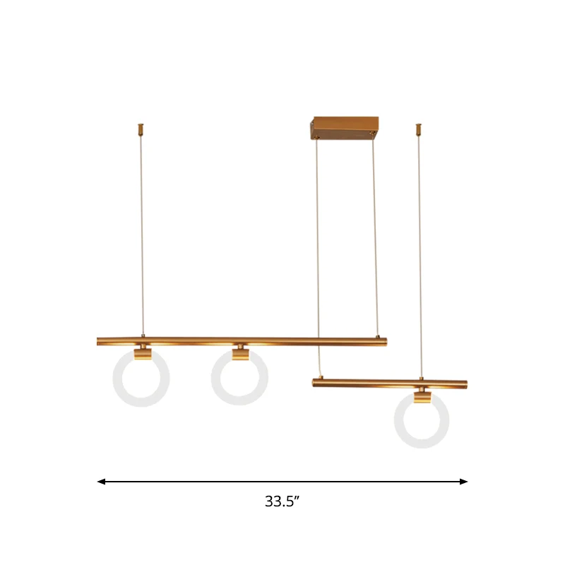 Ronde en lineaire kroonluchterlamp modernisme metaal 33,5"/39"/47" brede LED gouden hanglamp, warm/wit licht Clearhalo