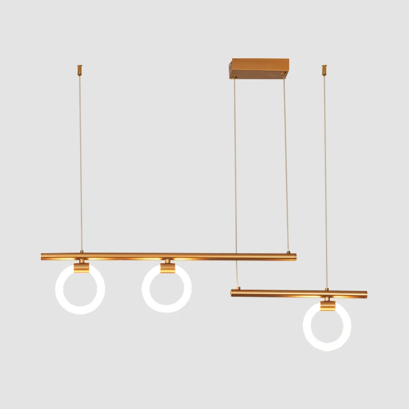 Ronde en lineaire kroonluchterlamp modernisme metaal 33,5"/39"/47" brede LED gouden hanglamp, warm/wit licht Clearhalo