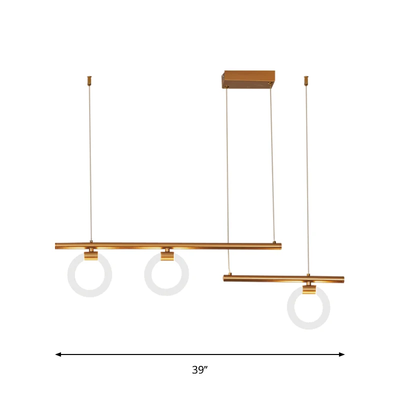 Ronde en lineaire kroonluchterlamp modernisme metaal 33,5"/39"/47" brede LED gouden hanglamp, warm/wit licht Clearhalo