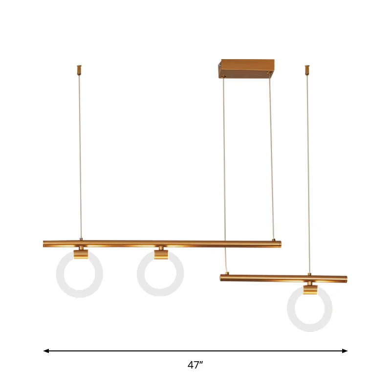 Ronde en lineaire kroonluchterlamp modernisme metaal 33,5"/39"/47" brede LED gouden hanglamp, warm/wit licht Clearhalo
