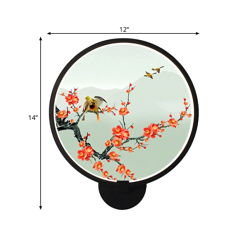 Ronde natuurlijke weergave wandlamp Chinese metalen LED zwarte muurmuurschildering voor slaapkamer Clearhalo