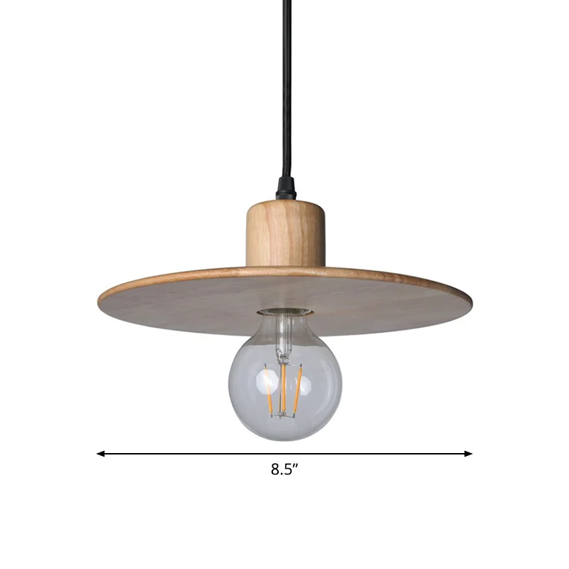 Ronde neerwaartse mini-hanglamp minimalisme houten LED-slaapkamer plafond hanglamp beige Clearhalo