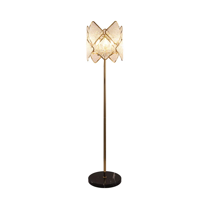 Ronde Parlor Staande Vloerlamp Modern Helder Kristal Strand 1 Kops Goud/Chroom Vloerlamp met Ruitontwerp Clearhalo