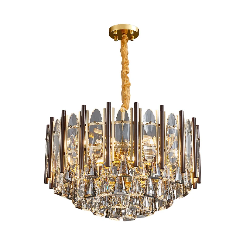 Ronde plafondkroonluchter Postmodern Teardrop Crystal 7-lichts gouden hanglampset Clearhalo