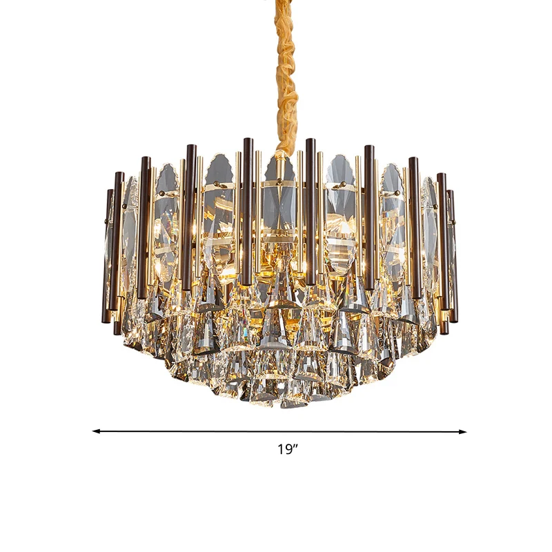 Ronde plafondkroonluchter Postmodern Teardrop Crystal 7-lichts gouden hanglampset Clearhalo