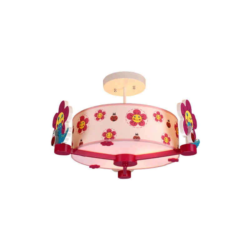 Ronde plafondlamp voor meisjes, stof, drie lampen, mooie roze plafondlamp Clearhalo