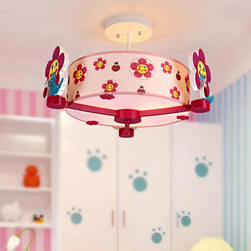 Ronde plafondlamp voor meisjes, stof, drie lampen, mooie roze plafondlamp Clearhalo