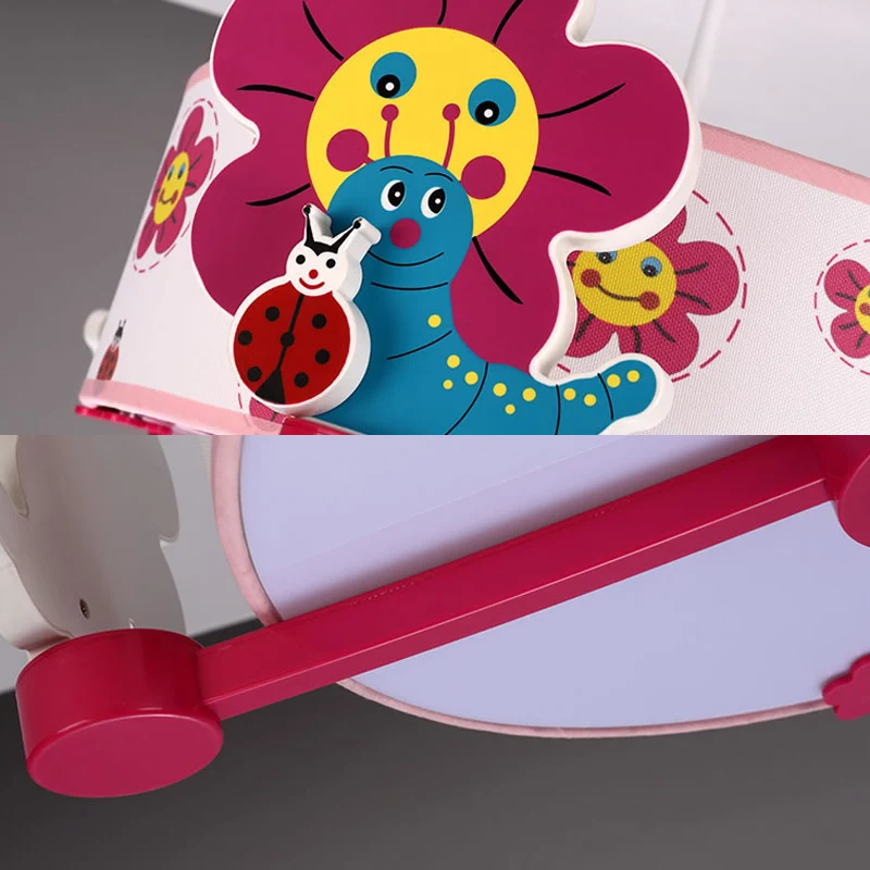 Ronde plafondlamp voor meisjes, stof, drie lampen, mooie roze plafondlamp Clearhalo
