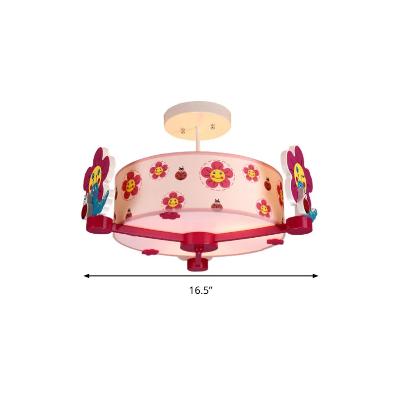 Ronde plafondlamp voor meisjes, stof, drie lampen, mooie roze plafondlamp Clearhalo