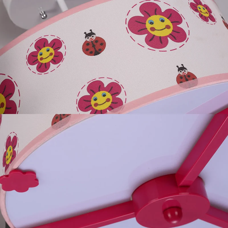 Ronde plafondlamp voor meisjes, stof, drie lampen, mooie roze plafondlamp Clearhalo