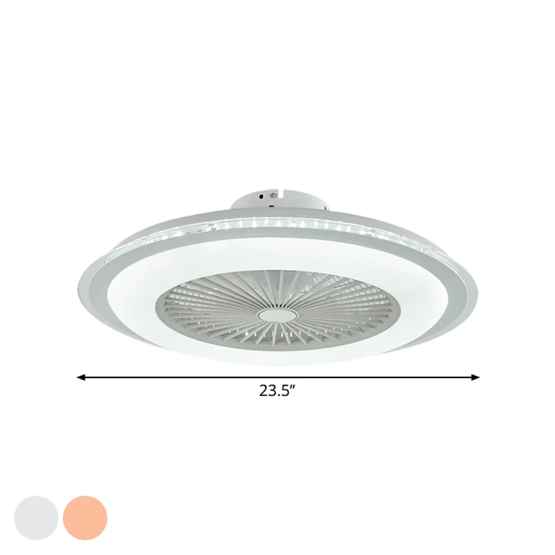 Ronde plafondventilatorlamp, minimalistisch metaal, 60 cm brede LED-semi-inbouwlamp met witte/roze afwerking Clearhalo