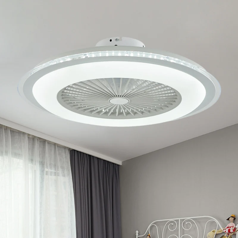 Ronde plafondventilatorlamp, minimalistisch metaal, 60 cm brede LED-semi-inbouwlamp met witte/roze afwerking Clearhalo