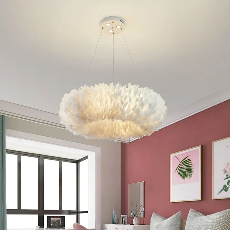 Ronde plafondverlichting Eenvoud Veer Meisjesslaapkamer Hanglamp wit Clearhalo