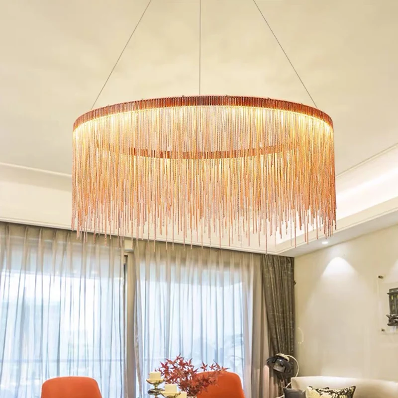 Ronde plafondverlichting Postmoderne aluminium ketting Woonkamer LED-kroonluchterlamp Clearhalo