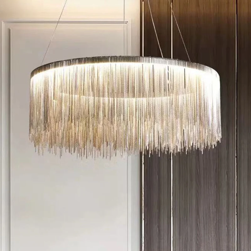Ronde plafondverlichting Postmoderne aluminium ketting Woonkamer LED-kroonluchterlamp Clearhalo