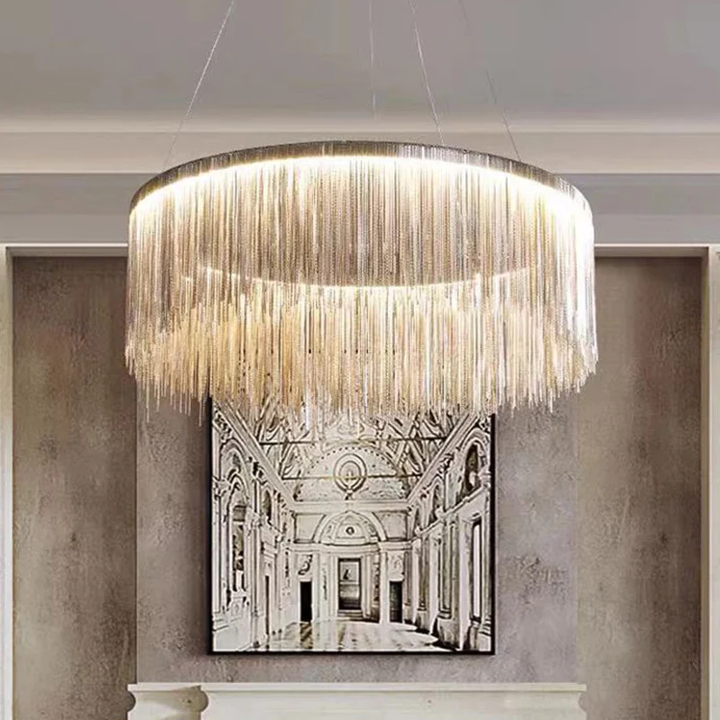 Ronde plafondverlichting Postmoderne aluminium ketting Woonkamer LED-kroonluchterlamp Clearhalo