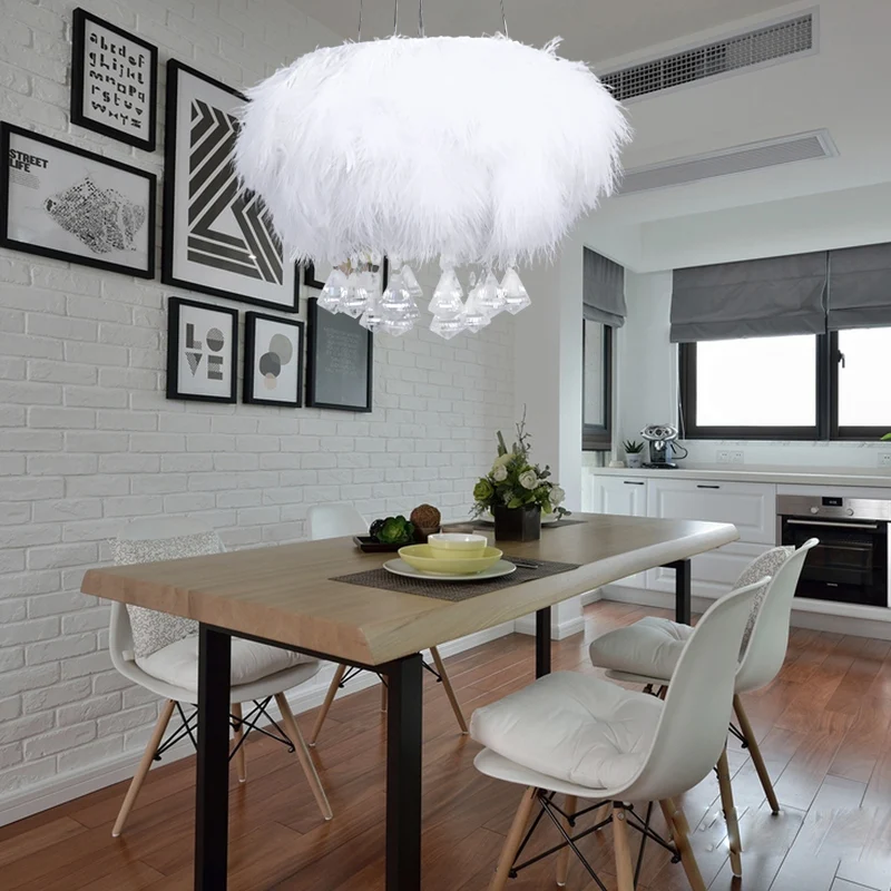 Ronde pluiskroonluchter Eenvoudige 3-lichts witte eetkamer hangende plafondlamp met kristallen druppel Clearhalo