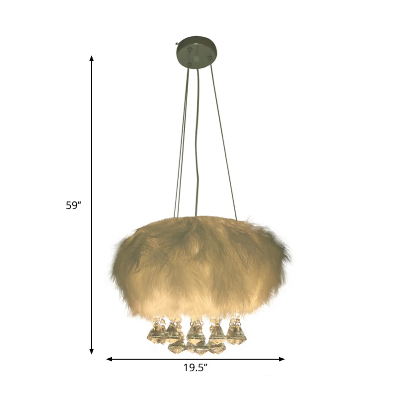Ronde pluiskroonluchter Eenvoudige 3-lichts witte eetkamer hangende plafondlamp met kristallen druppel Clearhalo
