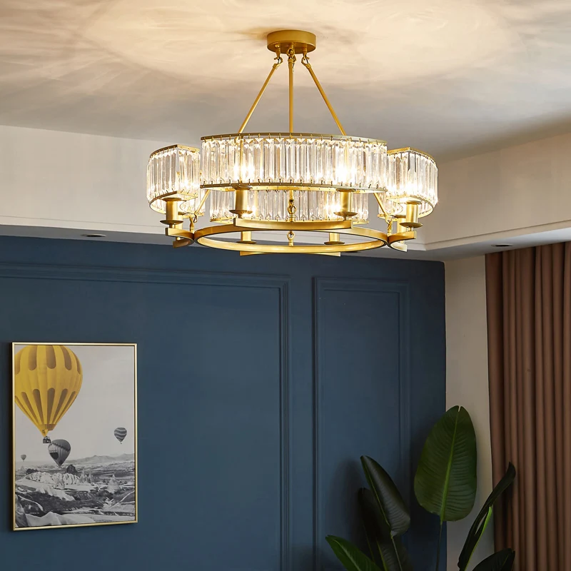 Ronde prismatische kristallen kroonluchter postmoderne hangverlichting voor woonkamer Clearhalo