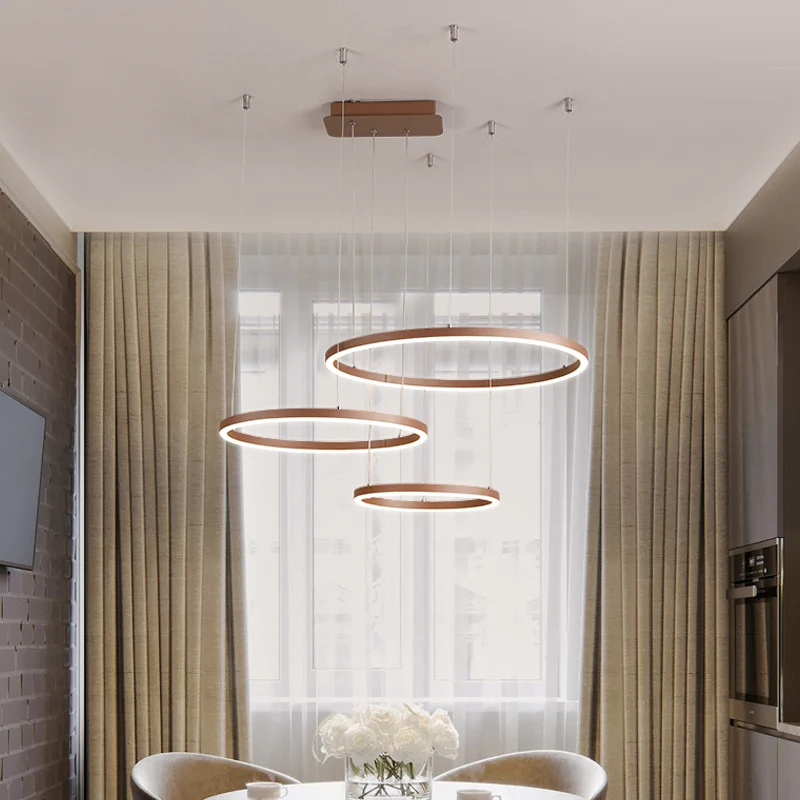 Ronde restaurantkroonluchter met 3/4/5 niveaus, acryl minimalistische LED-plafondhanglamp bruin Clearhalo
