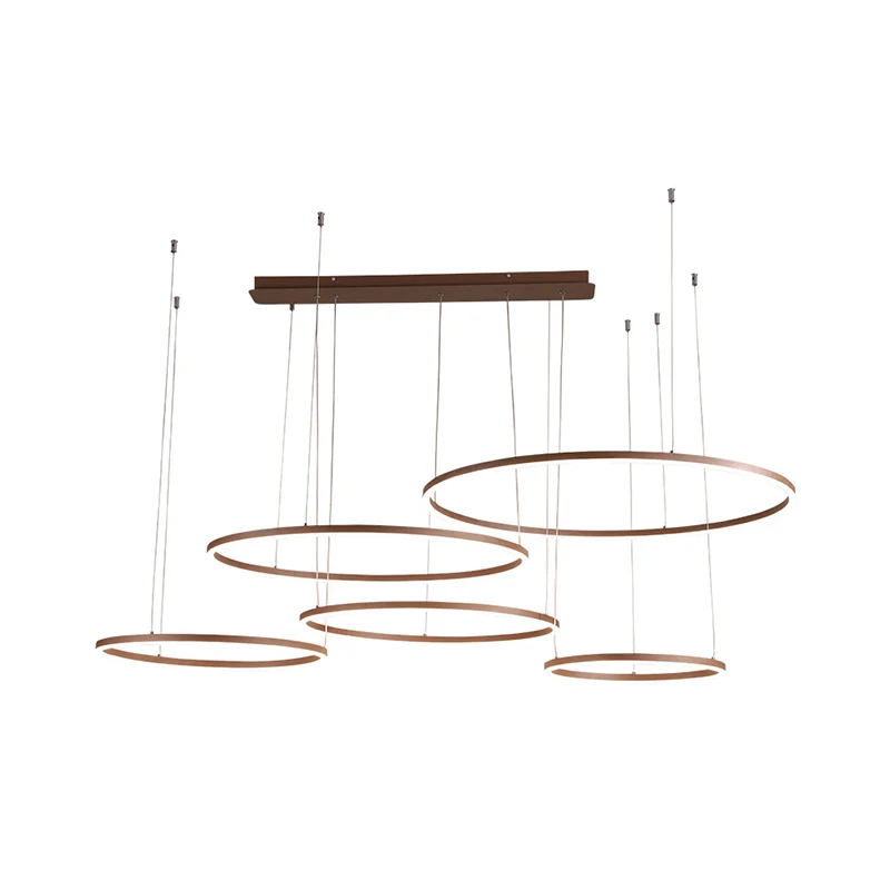 Ronde restaurantkroonluchter met 3/4/5 niveaus, acryl minimalistische LED-plafondhanglamp bruin Clearhalo