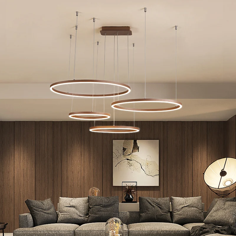 Ronde restaurantkroonluchter met 3/4/5 niveaus, acryl minimalistische LED-plafondhanglamp bruin Clearhalo
