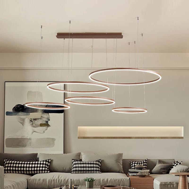 Ronde restaurantkroonluchter met 3/4/5 niveaus, acryl minimalistische LED-plafondhanglamp bruin Clearhalo