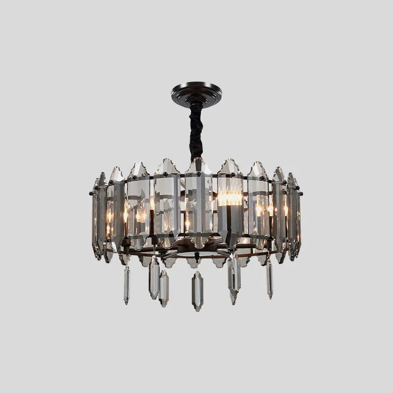 Ronde slaapkamer plafond kroonluchter moderne kristallen 6 hoofden zwarte hangende hanglamp Clearhalo