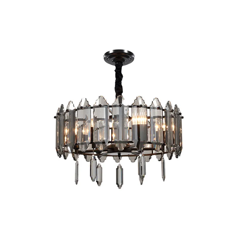 Ronde slaapkamer plafond kroonluchter moderne kristallen 6 hoofden zwarte hangende hanglamp Clearhalo