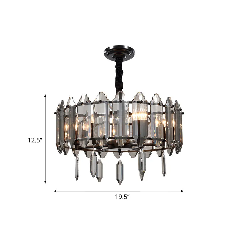 Ronde slaapkamer plafond kroonluchter moderne kristallen 6 hoofden zwarte hangende hanglamp Clearhalo