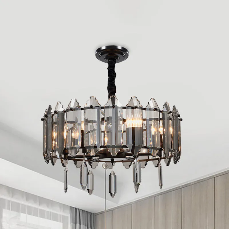 Ronde slaapkamer plafond kroonluchter moderne kristallen 6 hoofden zwarte hangende hanglamp Clearhalo