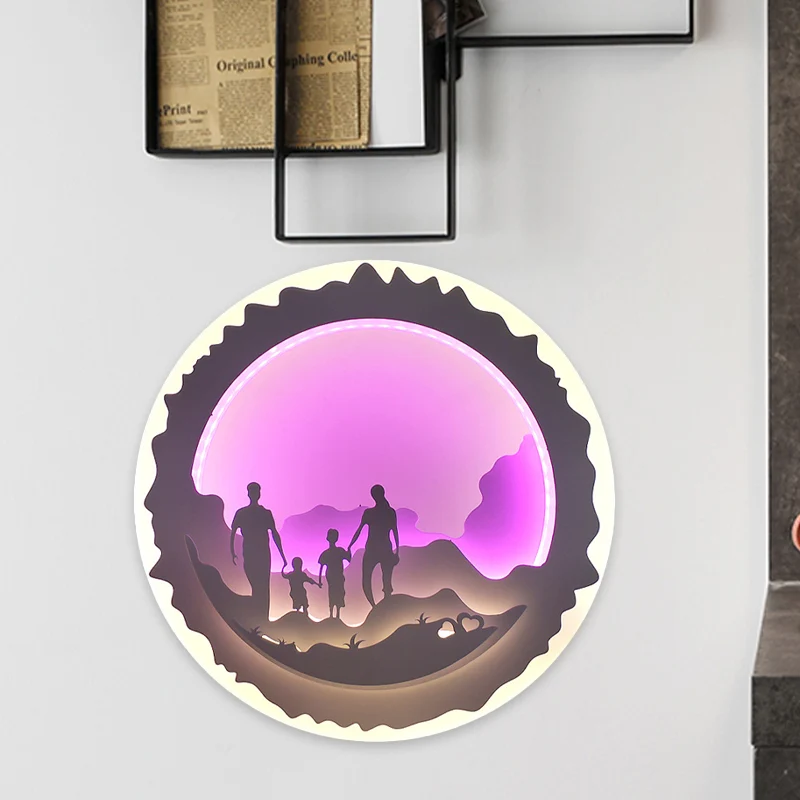 Ronde slaapkamermuurschildering licht acryl LED Chinese stijl wandgemonteerde verlichting met liefdevol familie/surfpatroo...
