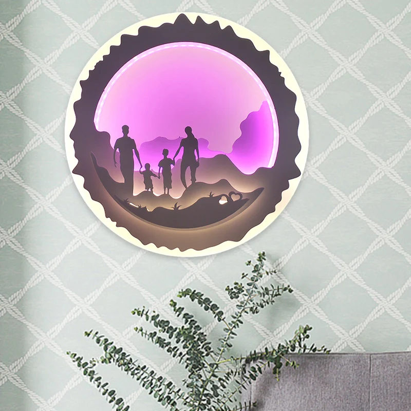 Ronde slaapkamermuurschildering licht acryl LED Chinese stijl wandgemonteerde verlichting met liefdevol familie/surfpatroo...